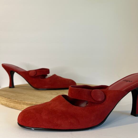 Veer Impo Y2K Red Genuine Leather Button Strap Detail Heeled Mule Shoe Size 10 - Picture 1 of 11